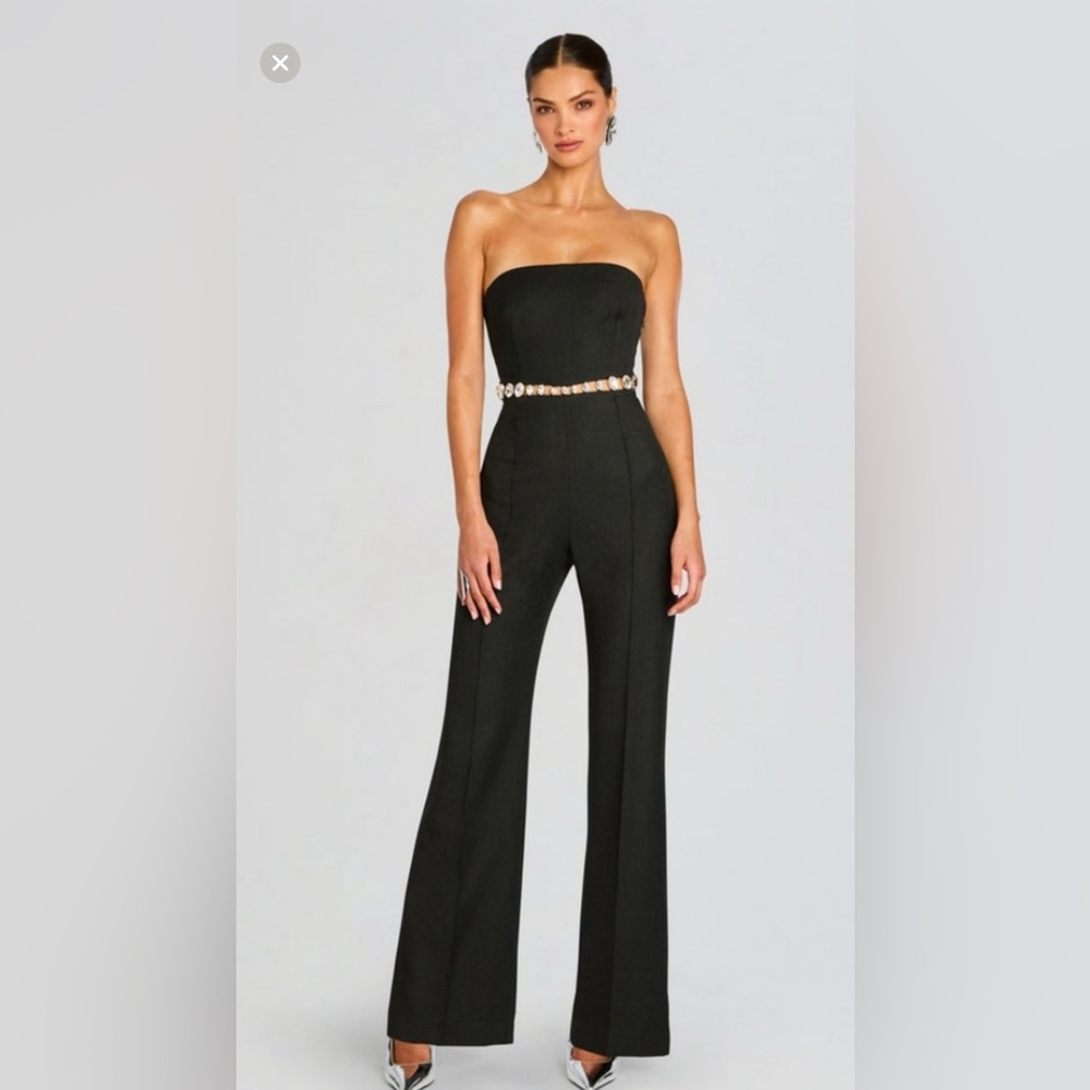 Retrofete Black Strapless Jumpsuit with Embellished Belt